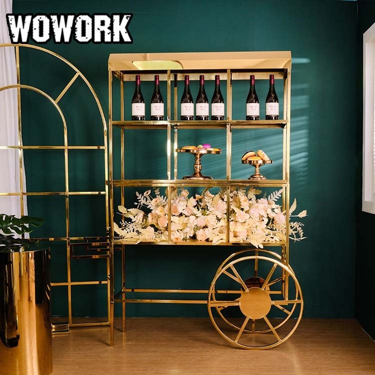 2024 WOWORK fushun DIY 3D Customized design wedding decoration bridal shower wood candy floral cart for baby birthday party