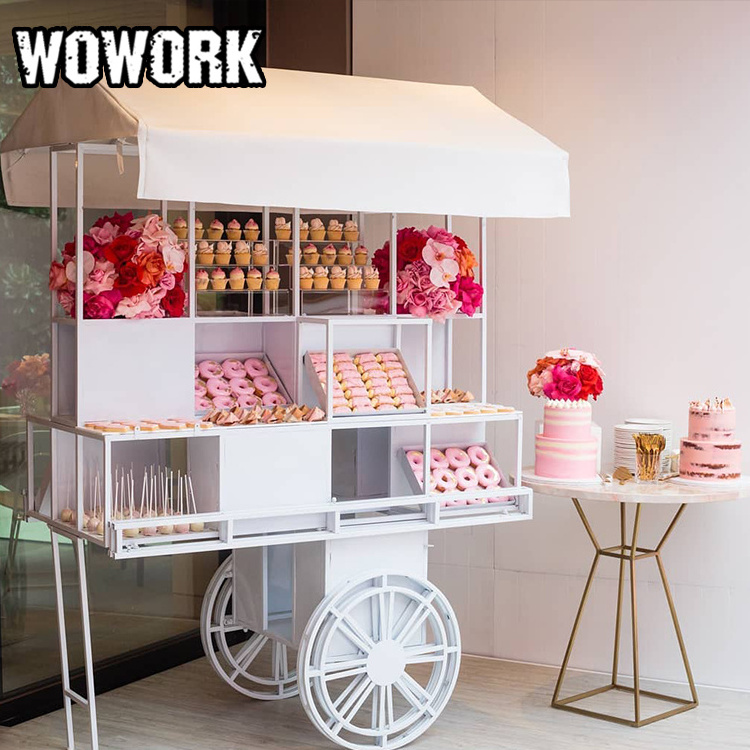 2024 WOWORK detachable metal iron dessert display backdrop candy flower cart with wheels for birthday wedding party decoration