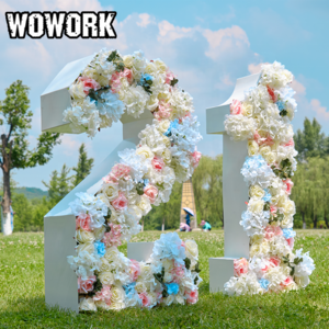 2024 WOWORK Iron metal frame letter artificial flower light decorated for wedding stages