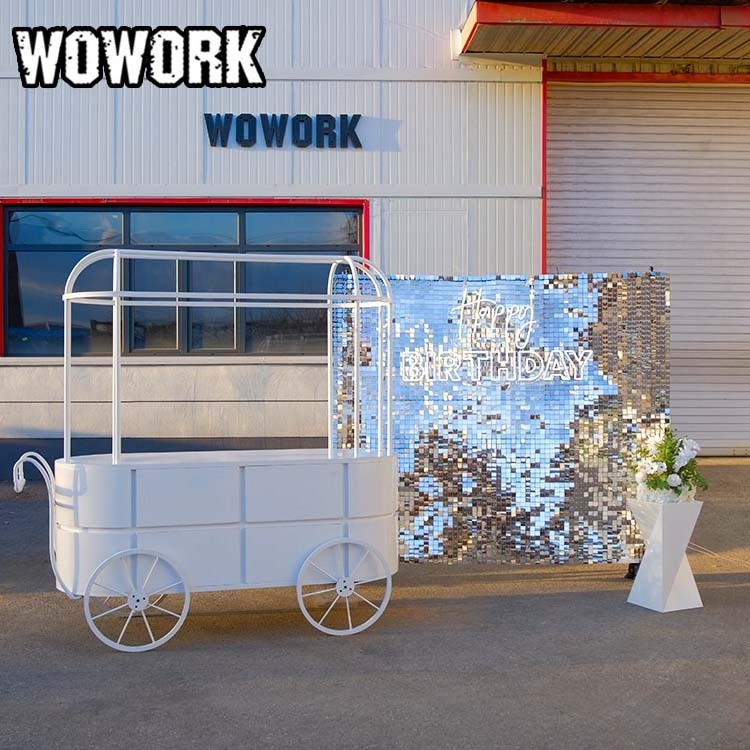 2024 WOWORK detachable metal iron dessert display backdrop candy flower cart with wheels for birthday wedding party decoration