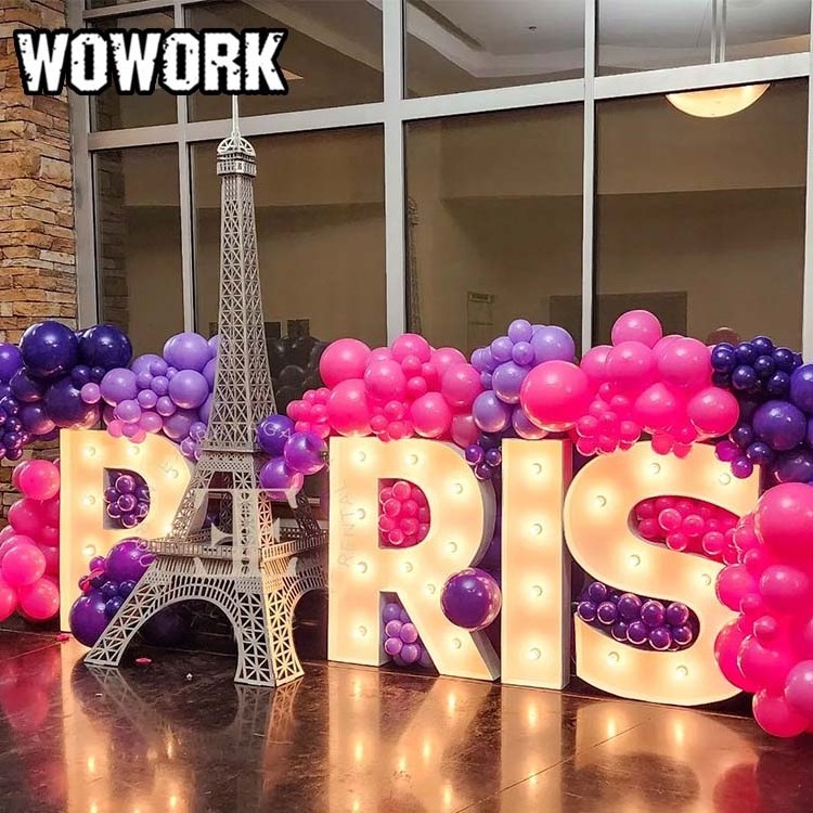 WOWORK factory wholesale giant large 6ft 8ft 10ft PARIS Eiffel Tower with letters light for wedding centerpieces decoration