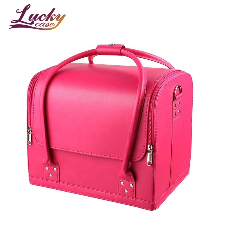 New design PU Leather Cosmetic Makeup Case With Handle Beauty Boxes Hot Selling PU Bag Vanity Grooming Box