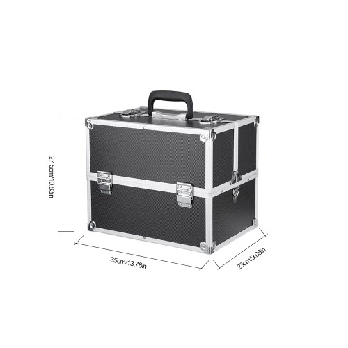 Professional Aluminum Makeup Train Case Organizer Locking Portable Cosmetic Box Storage Bag with Strap & 4 Extendable Trays