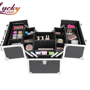 Professional Aluminum Makeup Train Case Organizer Locking Portable Cosmetic Box Storage Bag with Strap & 4 Extendable Trays