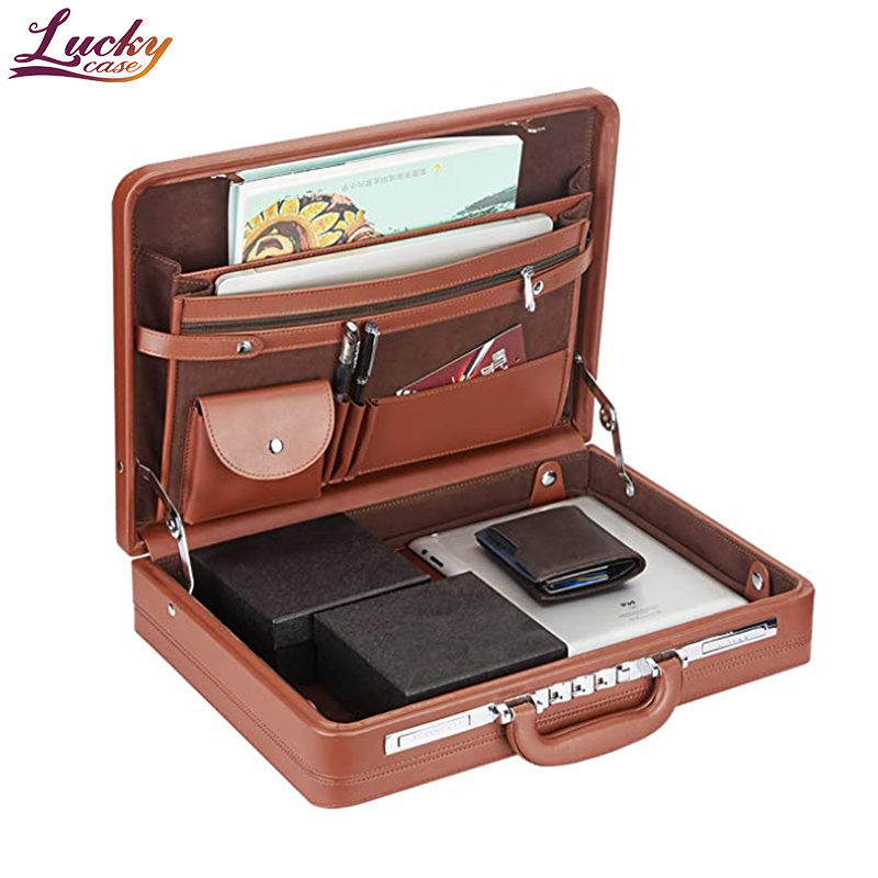 Professional Large Size PU Leather Briefcase with Password Lock for Men and Women Carrying Laptop and Document