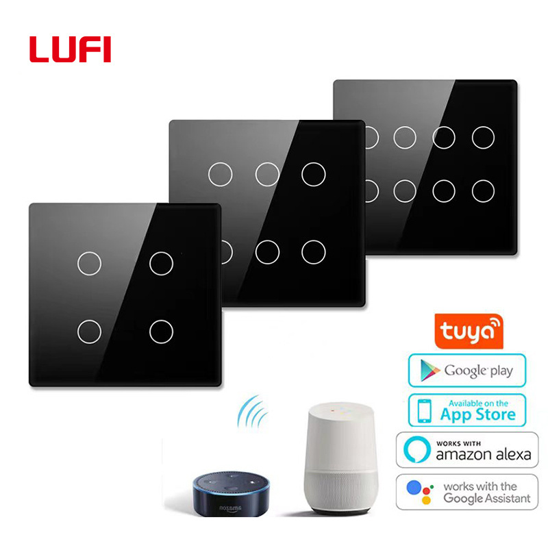 AVATTO Standard Intelligent Touch LED Switch Wifi Graffiti Intelligent Switch Tempered Glass Brazil Panel Black and White 8gang