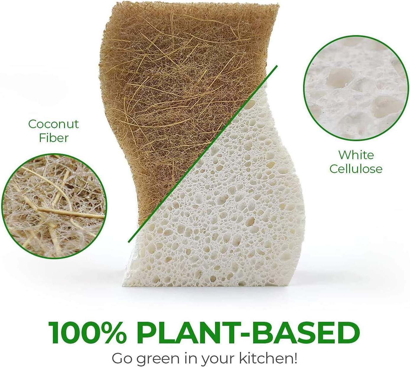 Custom Natural Kitchen Sponge Biodegradable Compostable Cellulose and Coconut Scrubber Sponge Eco Friendly Sponges for Dishes