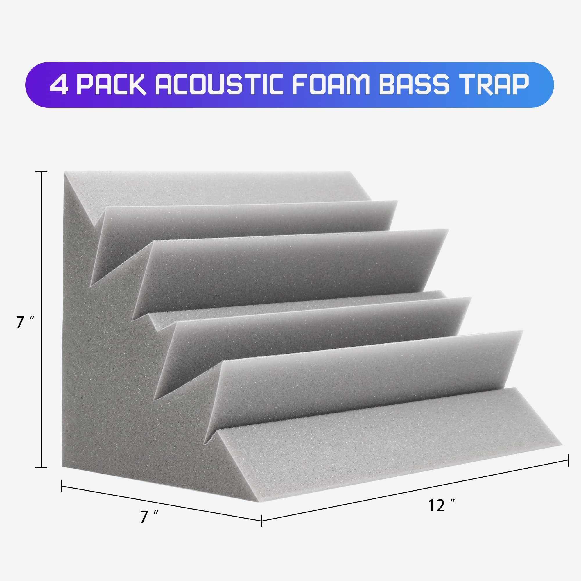 BONNO Gray Acoustic Foam Bass Trap Studio Foam Soundproof Padding Wall Panels Corner Block Finish for Studios Home and Theater