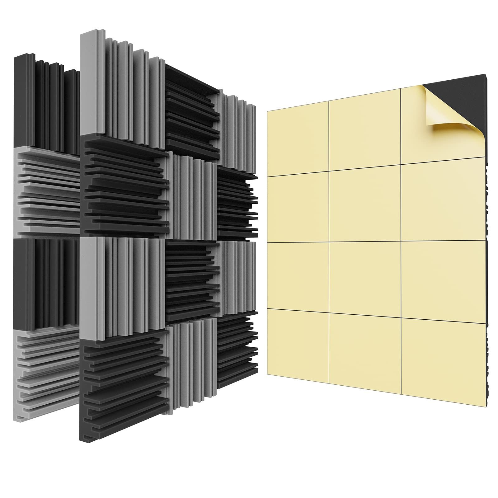 Self-Adhesive Sound Proof Foam Panels 12 X 12 X 2 inch Acoustic Foam High Resilience Sound Proofing Padding for Wall