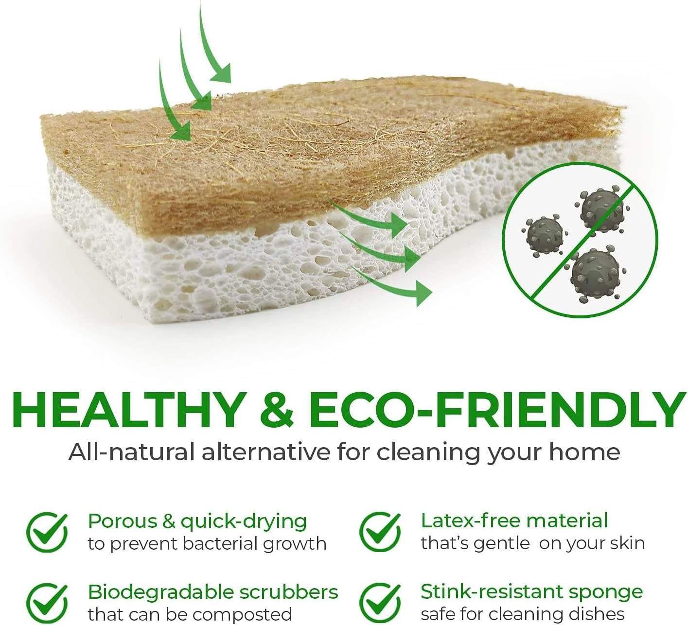 Custom Natural Kitchen Sponge Biodegradable Compostable Cellulose and Coconut Scrubber Sponge Eco Friendly Sponges for Dishes