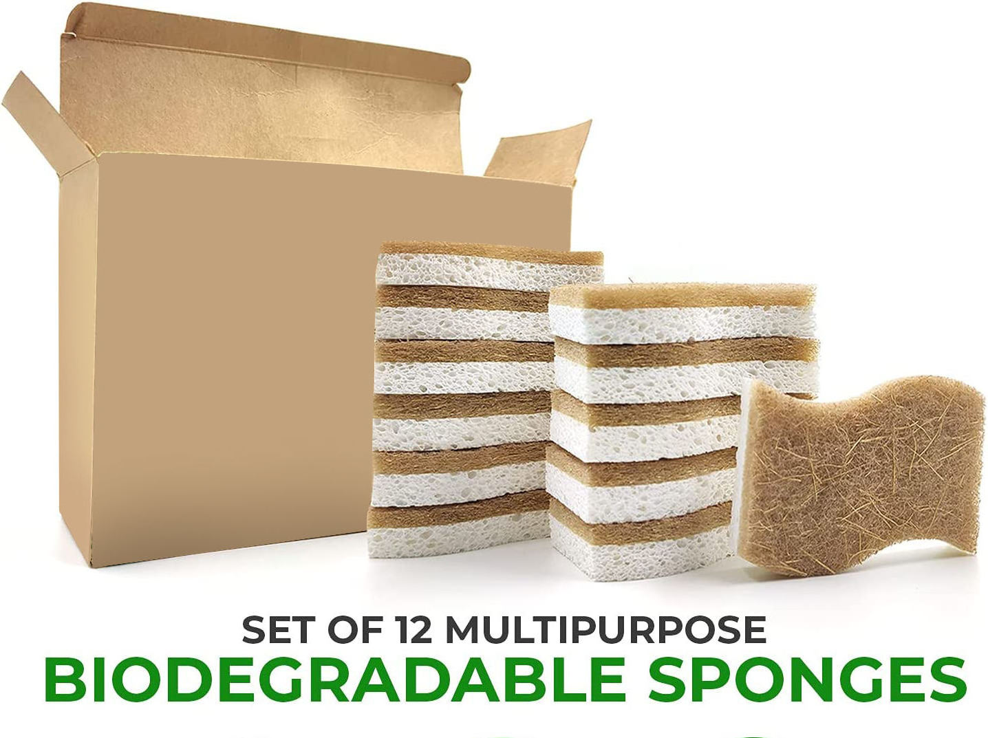 Custom Natural Kitchen Sponge Biodegradable Compostable Cellulose and Coconut Scrubber Sponge Eco Friendly Sponges for Dishes