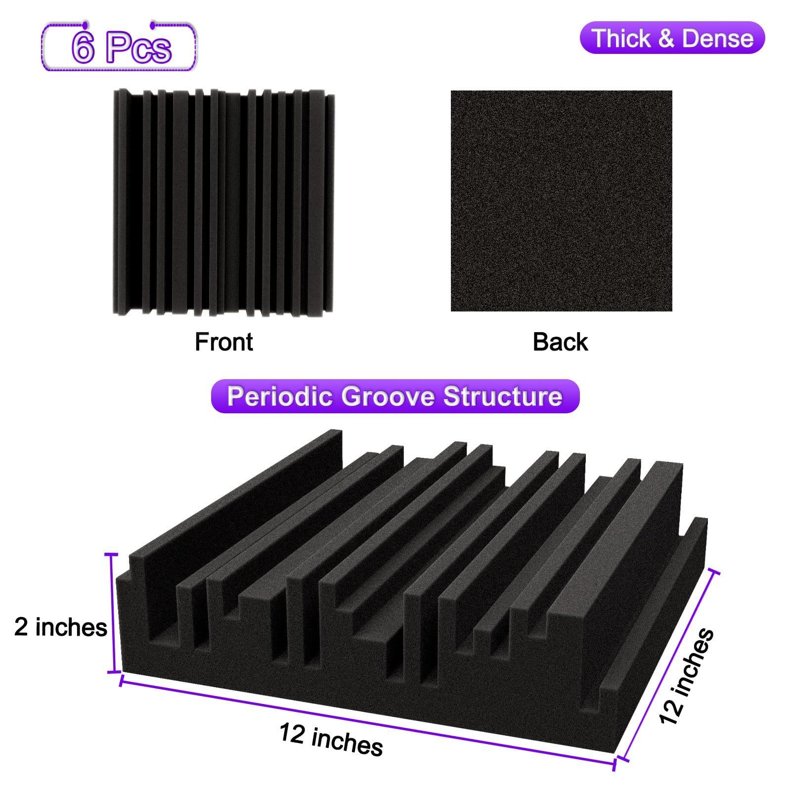 Thick Acoustic Foam Panels 2inch Broadband Sound Absorbing Foam Dense Soundproof Padding Tile Recording Studio Foam Absorber