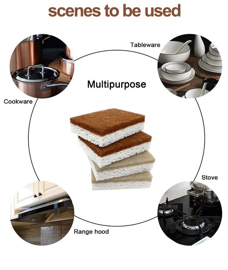 Custom Eco-friendly Coconut Complex Cellulose Sponge Natural Dish Cellulose Cleaning Kitchen Sponge Eco Sisal Scourer Pad