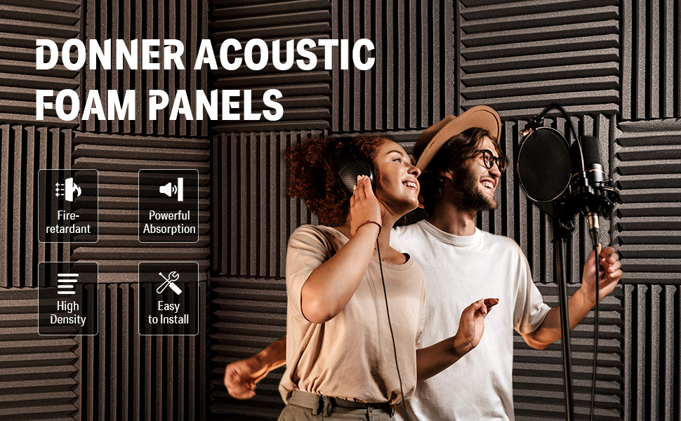 BONNO Acoustic Foam Panels Tiles Wedge Soundproofing Foam Noise Cancelling Foam for Studios Recording Home Studios Offices