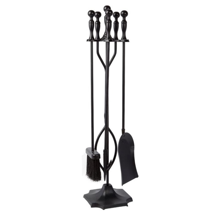 Fireplace Tools Sets Wrought Iron Indoor Fireplace Set with Poker Tongs Broom Shovel Stand Fire Tools Outdoor Rustic Fire Poker