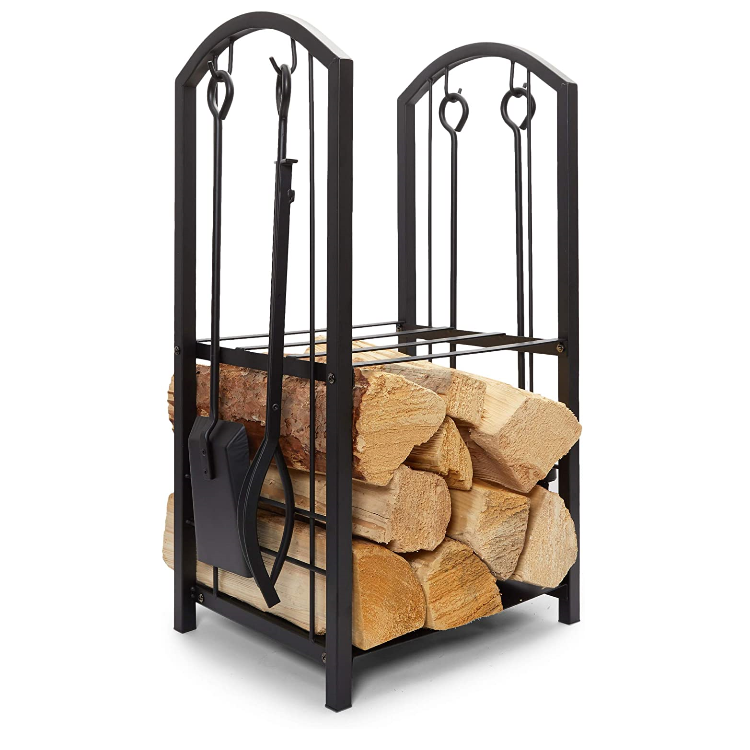 Firewood Rack/Fireplace Accessories/With 4 Pcs Fireplace Tools Set - Poker, Broom, Tongs, and Shovel