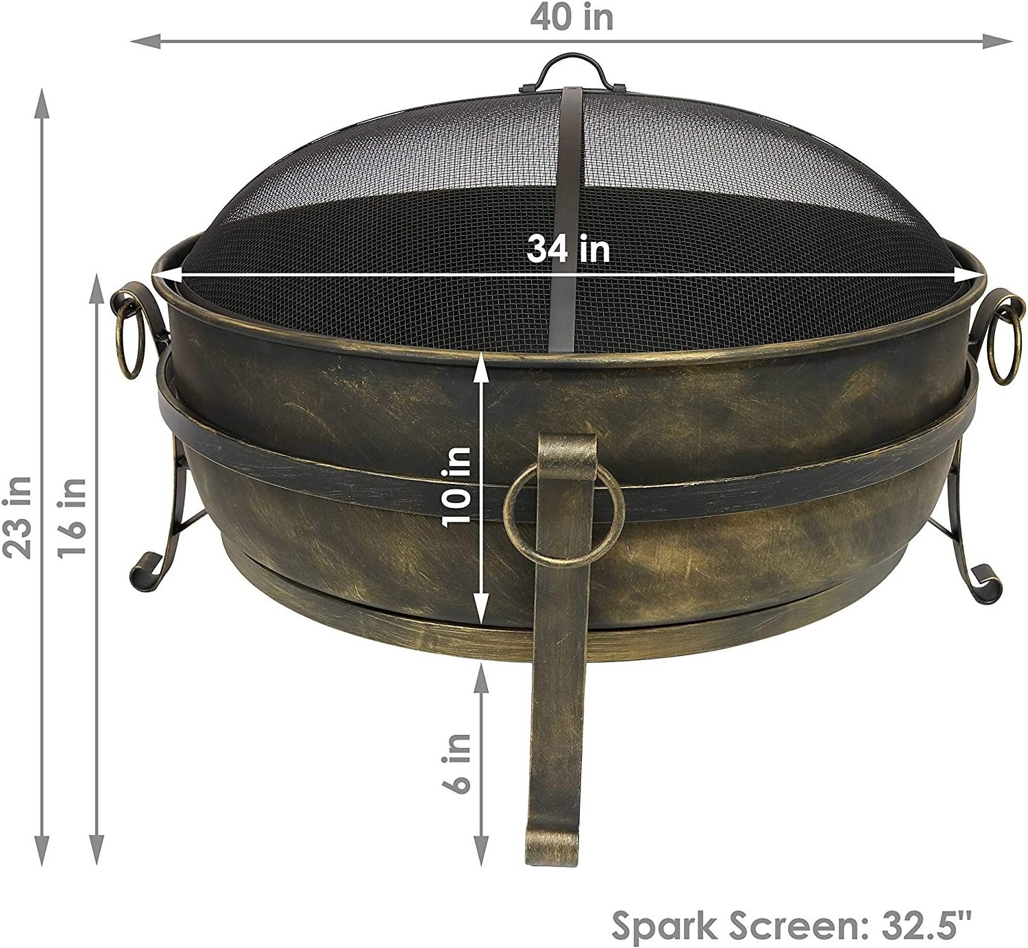 Outdoor Cauldron Fire Pit Backyard & Patio Wood-Burning Fire Pit for Outside with Round Spark Screen, Poker and Metal Grate