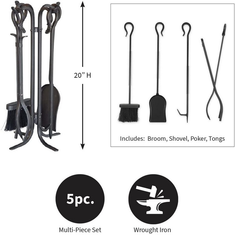 Fireplace Tools Sets Black Wrought Iron and Indoor Fireplace Accessories Log Holder Fire Pit Stand Fire Tongs Shovel