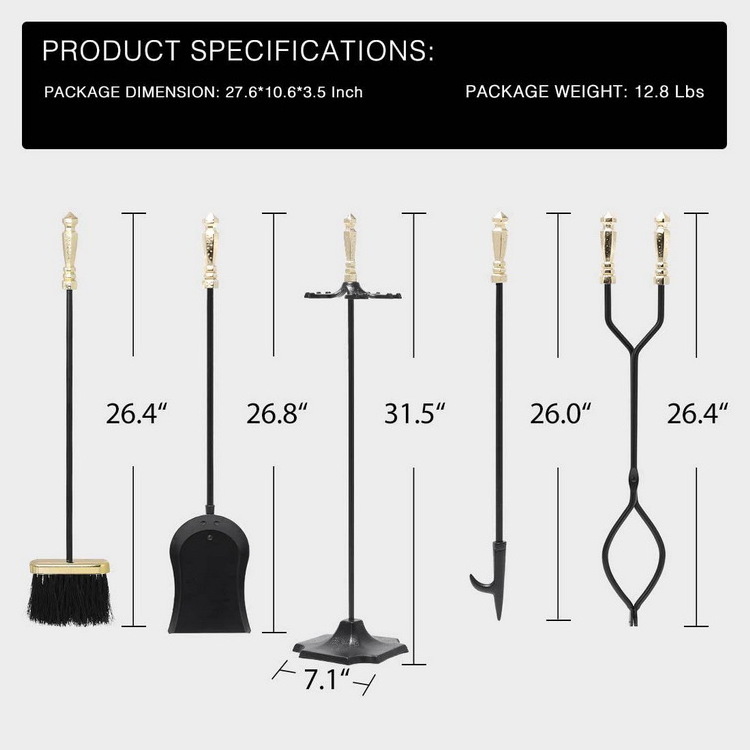 5 Pieces Fireplace Tools Sets Wrought Iron Indoor Fireplace Set Stand Fire Tools Outdoor Fire Place Fire Pit Hearth Accessories