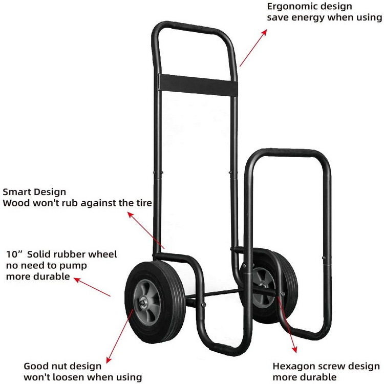 Log Cart/Fireplace Accessories/Firewood Log Cart Carrier, Outdoor and Indoor Wood Rack Storage Mover, Rolling Dolly Hauler