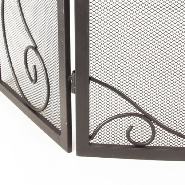 Amazon Best Sell 3-panel Handcrafted Wrought Iron Mesh Fire Spark Guard Panels Simple Fireplace Screen