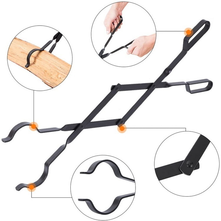 Folding Fire Tongs Fireplace Claw Grips Indoor Outdoor Fireplace Tools