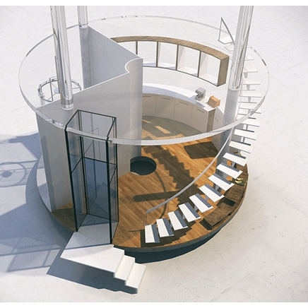 Modern Cantilevered Round Glass Spiral Stairs