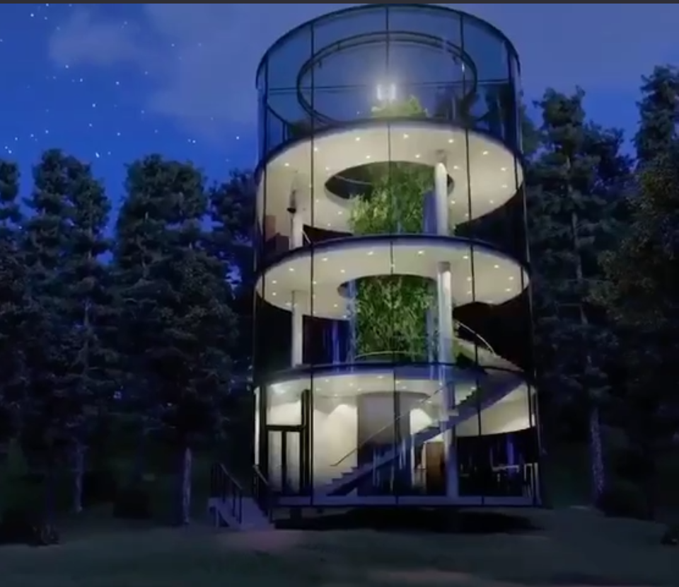 Modern Cantilevered Round Glass Spiral Stairs