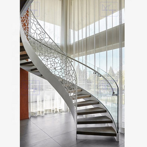 Modern Wooden Steps Stainless Steel Glass Stair Rails