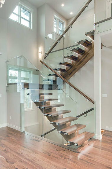 Floating Straight Stairs Central Spine Stair Middle Stringer Staircase with glass railing