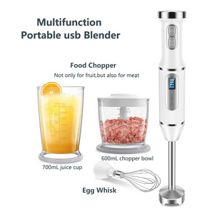 4 In 1 kitchen multifunction usb rechargeable electric portable fruit juice immersion stick cordless hand blender