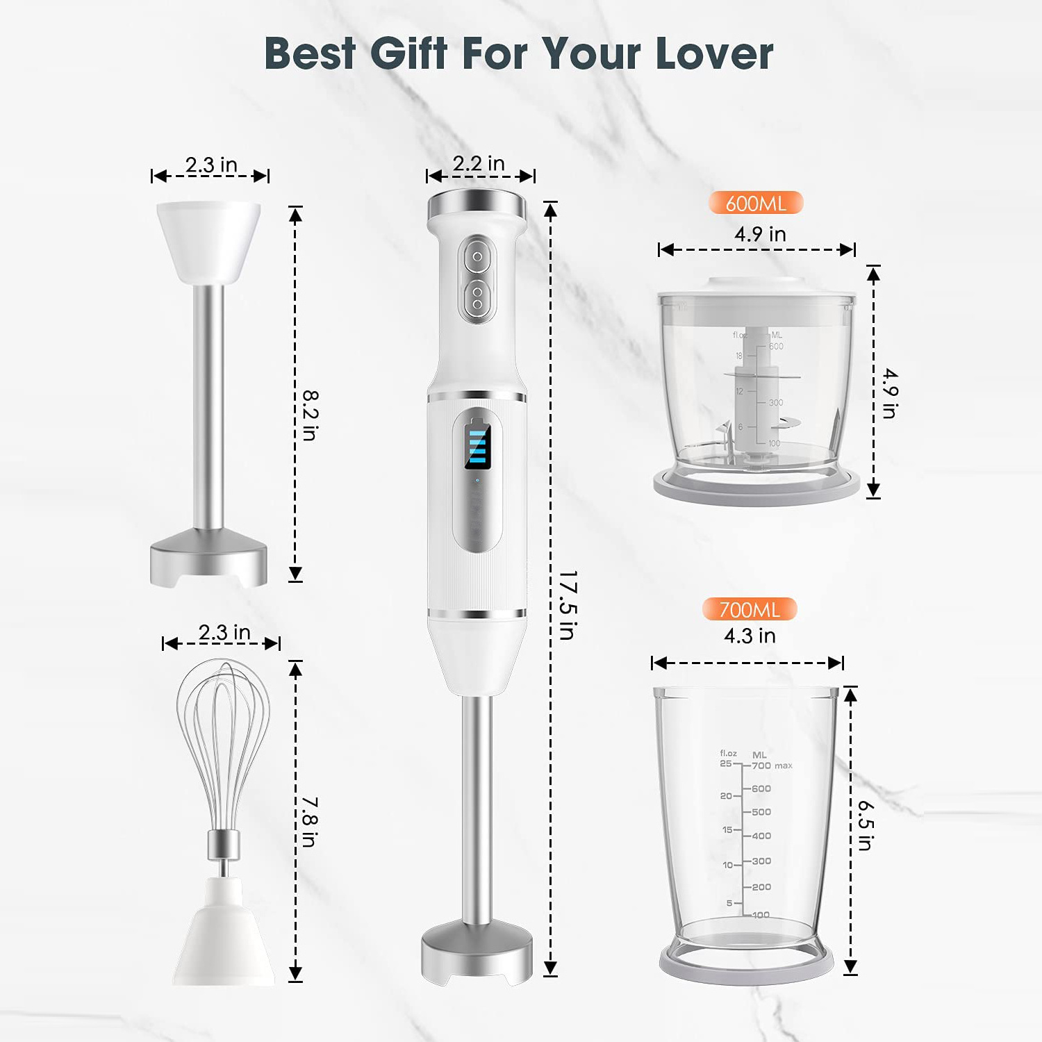 4-In-1 immersion blender 700ml juice cup stainless steel whisk 600ml chopper hand held usb smart food processor