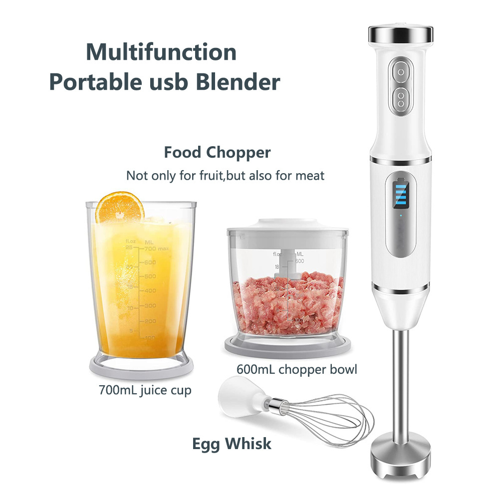 4-In-1 immersion blender 700ml juice cup stainless steel whisk 600ml chopper hand held usb smart food processor