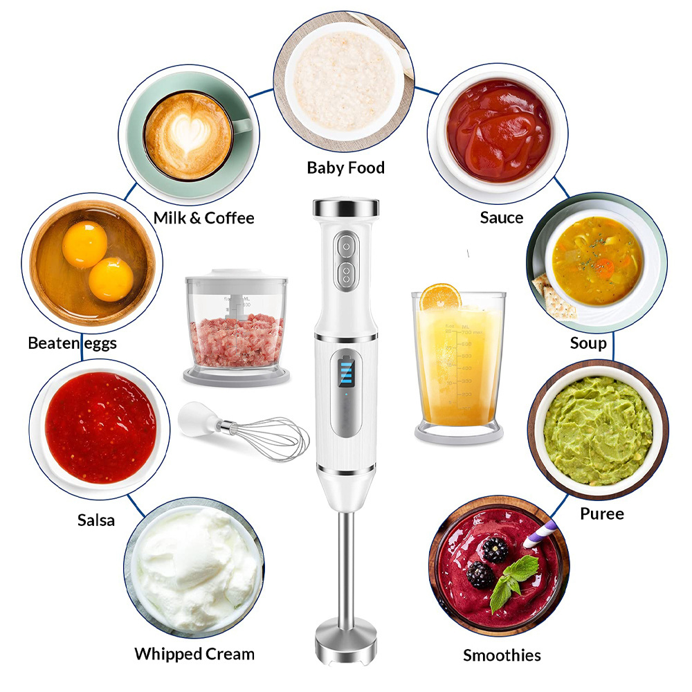 4-In-1 immersion blender 700ml juice cup stainless steel whisk 600ml chopper hand held usb smart food processor