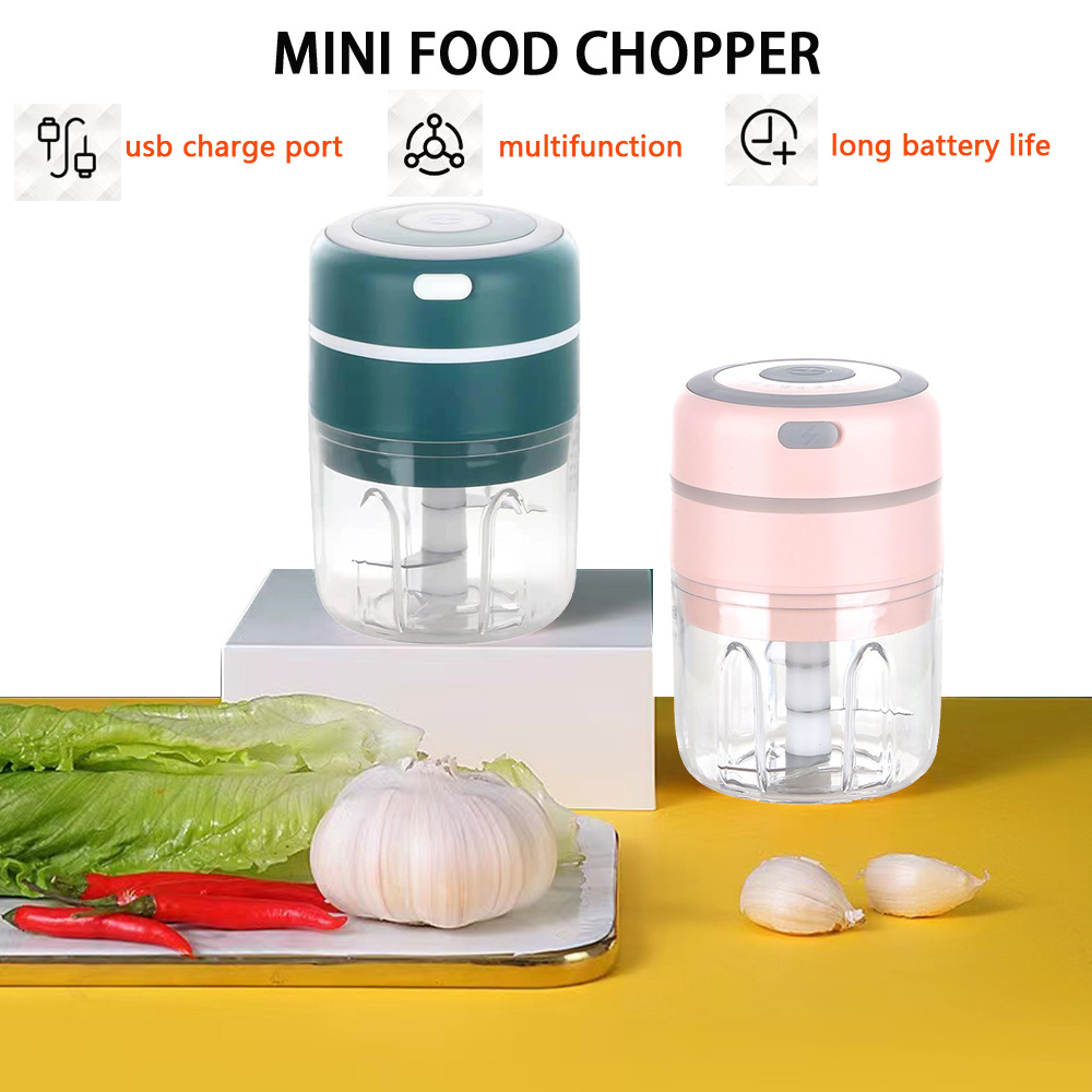 Kitchen 2 in 1 250 ml plastic bowl round mini automatic usb charged electric chili vegetable crusher garlic and ginger crusher