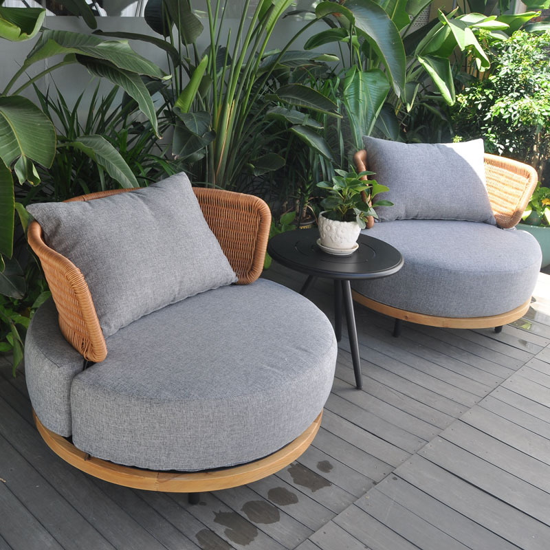 Modern Leisure Backyard Outdoor Furniture Round Synthetic Rattan Patio Garden Table Chairs Rope Sofa Set