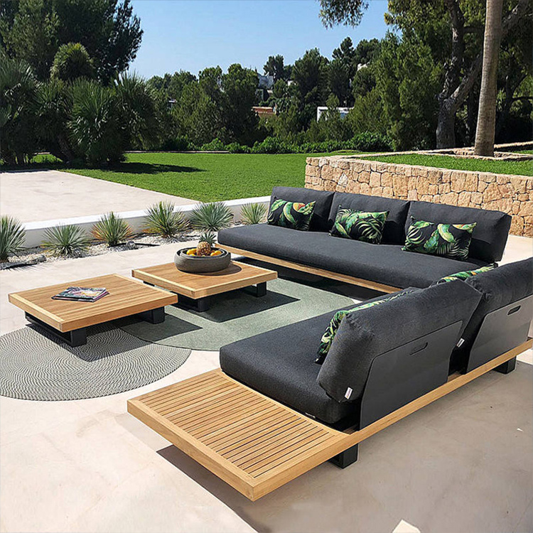 Modern Teak Wood Furniture with Cushions Sofa Set Outdoor Garden Patio Hotel Sectional Outdoor Sofa