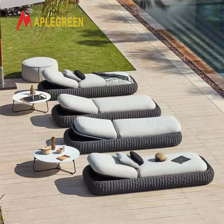 Outdoor Single Daybed Sun Lounger Woven Rope Patio Pool Lounge Chairs Hotel Villa Outdoor Furniture for Villas and Hotels