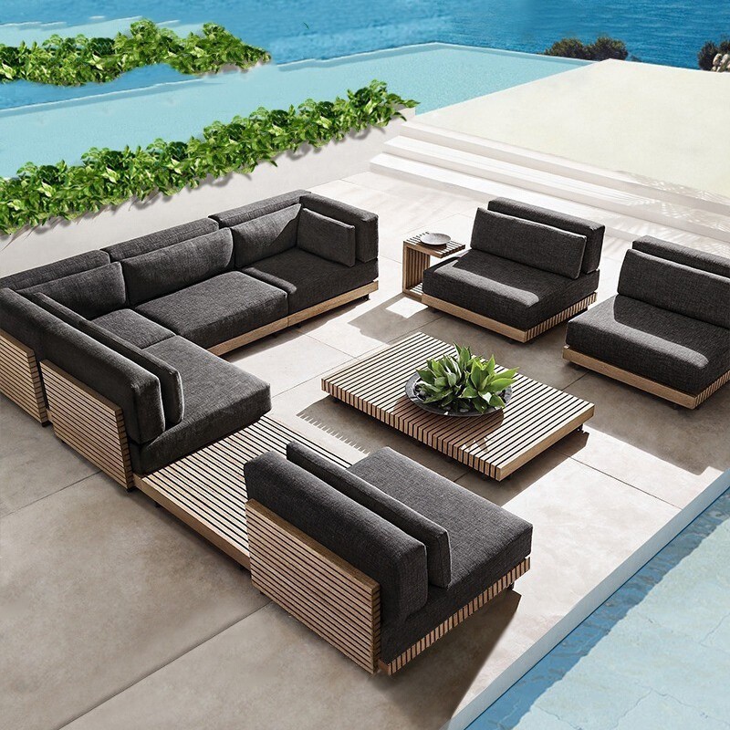 Luxury garden leisure sofa set aluminum frame outdoor patio furniture outdoor teak sofa set