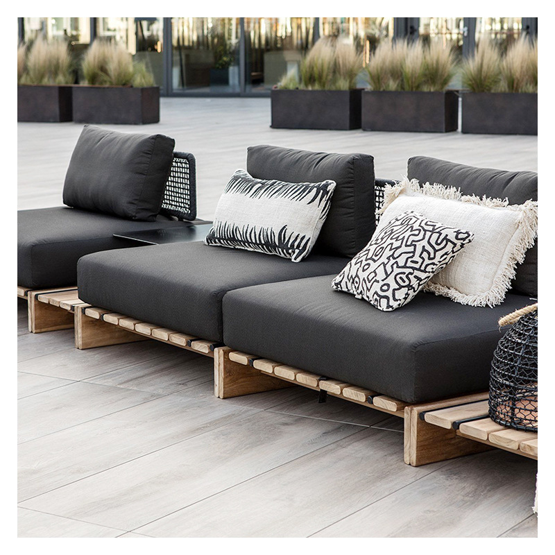 Hotel Luxury Modern Garden Sofa Set Rope Wooden Patio Couch Sectional Teak Aluminum Waterproof Outdoor Sofa