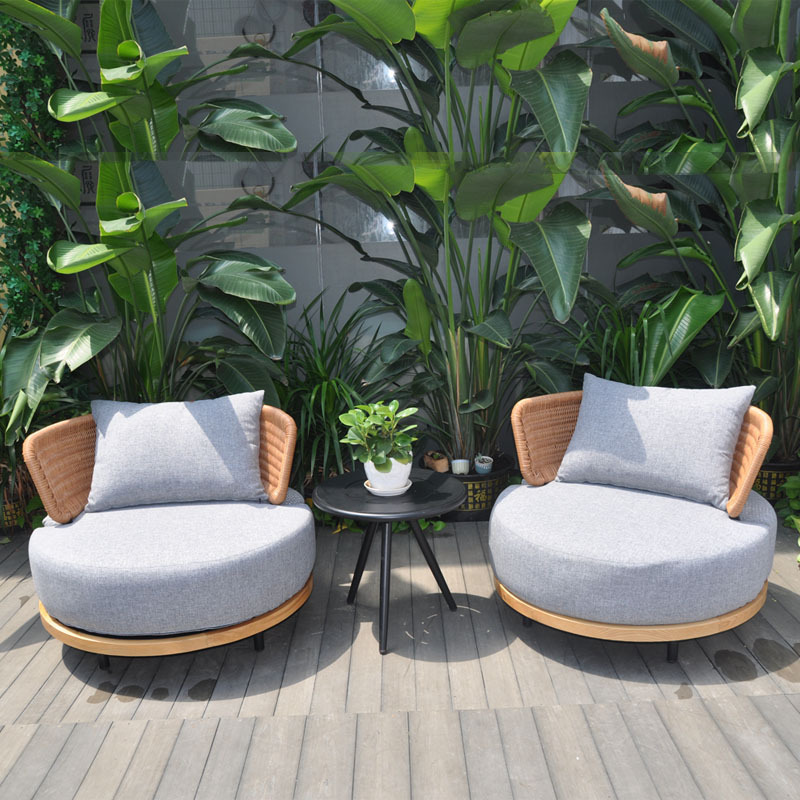 Modern Leisure Backyard Outdoor Furniture Round Synthetic Rattan Patio Garden Table Chairs Rope Sofa Set