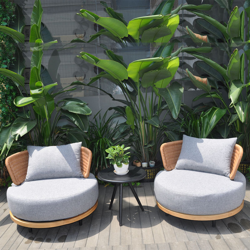 Modern Leisure Backyard Outdoor Furniture Round Synthetic Rattan Patio Garden Table Chairs Rope Sofa Set