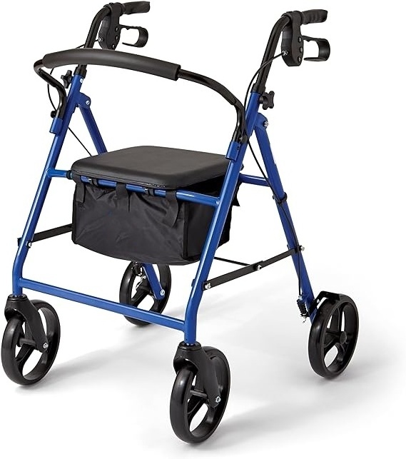 Steel Rollator Walker for Adult Mobility Impairment, Foldable, Adjustable Handles, Rolling Walker for Seniors