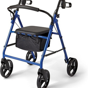 Steel Rollator Walker for Adult Mobility Impairment, Foldable, Adjustable Handles, Rolling Walker for Seniors