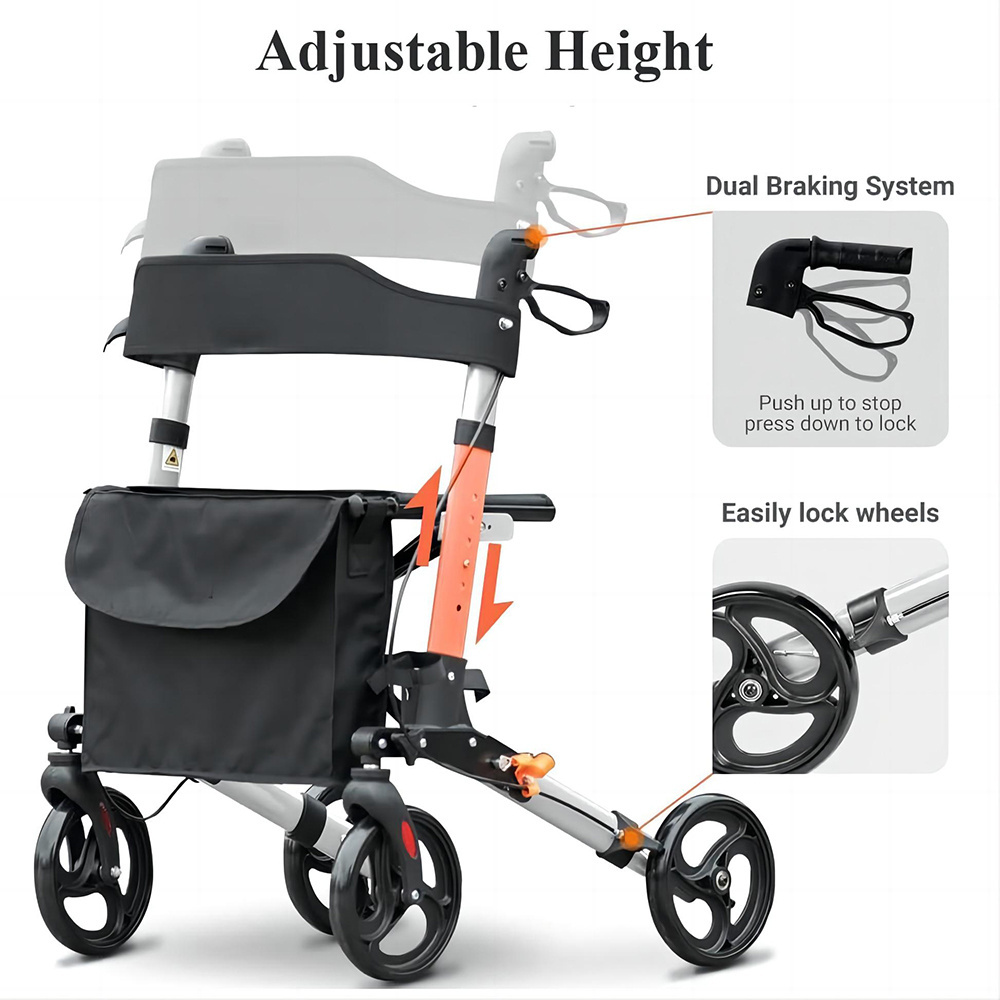 OEM Factory Rollator Walker For Elderly Lightweight Rollator for Foldable Aluminum Walker Rehabilitation Therapy Supplies