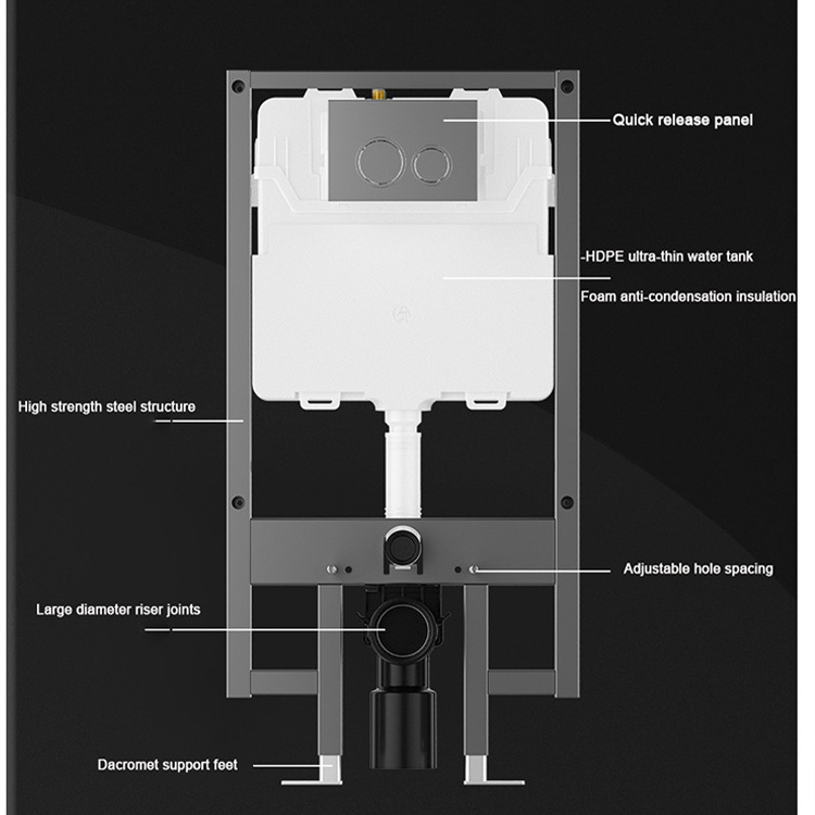 Wall Hung Toilet Tanks Frame Hidden Water Saving Plastic HDEP+EPS Tank Toilet Cistern Dual Flush