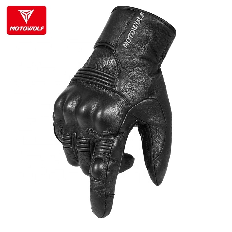 MOTOWOLF unisex black touch screen motorcycle waterproof leather motorcycle gloves winter racing gloves