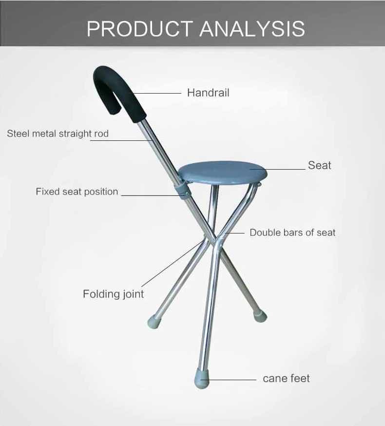 ISO CE FDE Cheap telescopic folded walking cane chair with seat  for the elderly