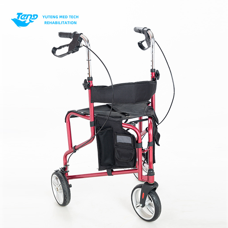 Mobility Aids Lightweight 3 Wheel Folding Steel Rollator Walker Manual Walker Rollator For Disabled