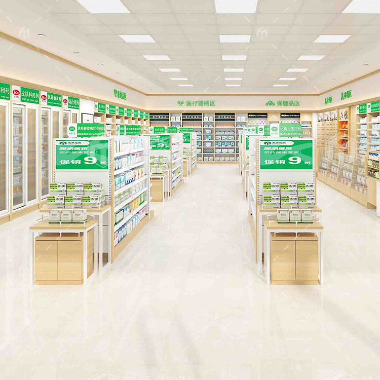 Meicheng Pharmacy Furniture Hospital Clinic Wall Shelf Displays Racks Easy Install Retail Pharmacy Shelving Display Cabinets